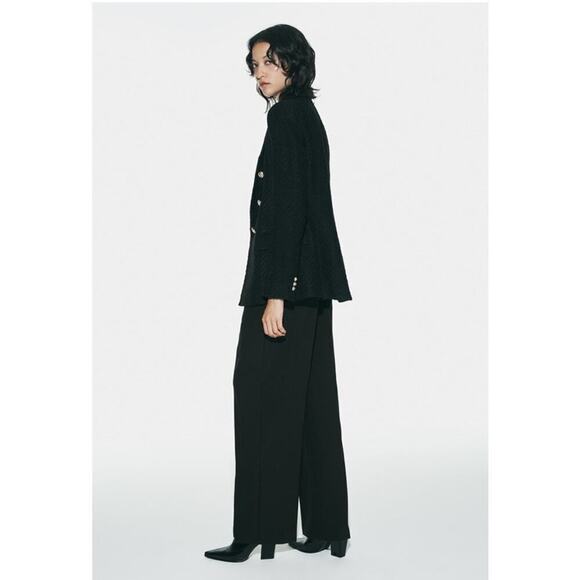 ZARA Black DOUBLE BREASTED TEXTURED WEAVE JACKET XS - Picture 3 of 11